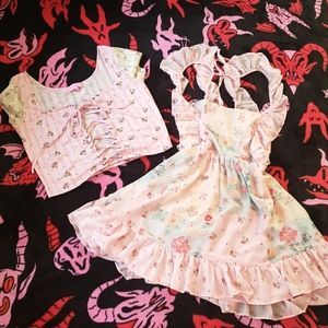 [Set of Two] Dolls Kill x Holly Hobbie Floral Crop Top & Ruffle Dress Size XXL